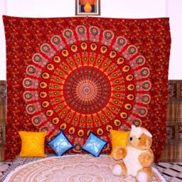 Red Cotton Mandala Tapestry Bohemian Wall Hanging - Queen/Twin Size - thumbnail 2