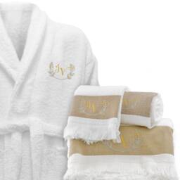 5 Hotel Edition White Set - Personalized Bathrobe, Bath Towels Ref. Linen