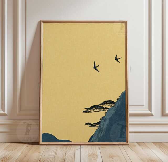 Yellow Swallow Bird Poster - Minimalist Landscape Wall Art - image 1