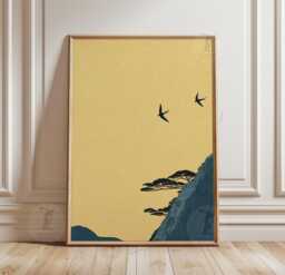 Yellow Swallow Bird Poster - Minimalist Landscape Wall Art - thumbnail 1