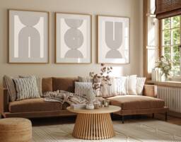 Set Of 3, Geometric Abstract Art, Neutral Beige, Living Room Wall Art Poster Prints Home Decor, A5, A4, A3 A3+ A2 Sizes, Fast Delivery - thumbnail 1