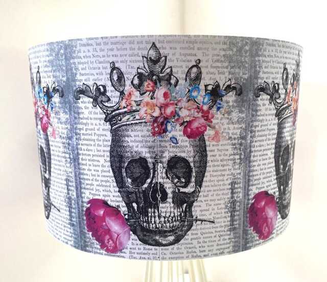 Skull Crown Floral Lampshade Gothic By Fatta Da Mamma Free Gift - image 1