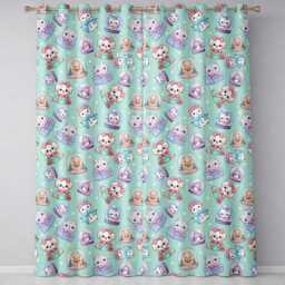 Cute Kittens Puppies Snow Globes Teal Background Seamless Pattern Readymade Eyelet Ring Top Thermal 100% Blackout Curtains - thumbnail 2