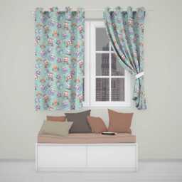Cute Kittens Puppies Snow Globes Teal Background Seamless Pattern Readymade Eyelet Ring Top Thermal 100% Blackout Curtains