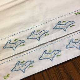 2 Hand Embroidered Pillowcases. Upper Peninsula Michigan . Blues & Greens 906. Vintage Style. 1 Pair. Bespoke. Handmade Hygge - thumbnail 4