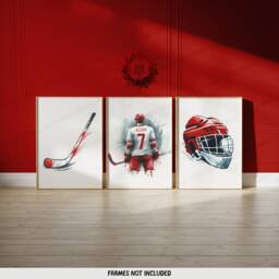 Custom Hockey Poster Set - 3 Red Prints - Boys Bedroom Decor Personalised Kids Room Artwork Print Sport Wall Art Gift - thumbnail 2