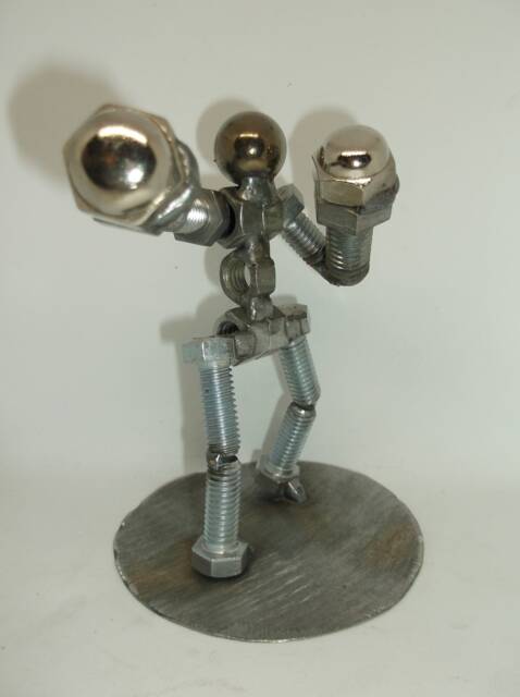 Upcycled Metal Boxer Figurine Handmade Bolt Sculpture - image 1