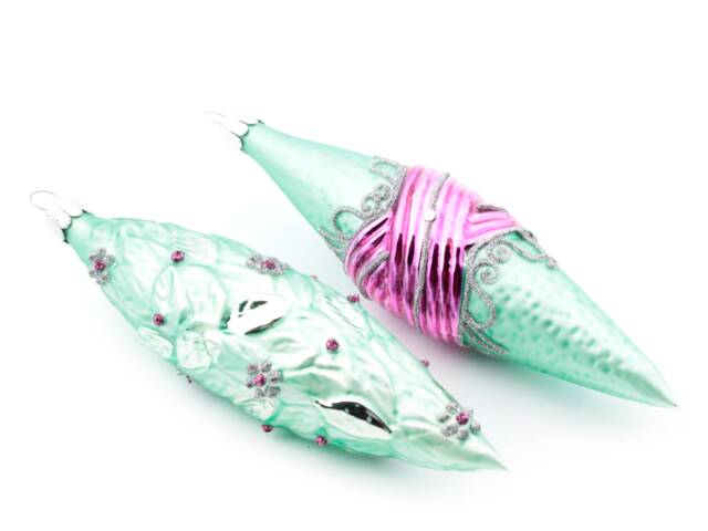 2 Large Glass Oval Christmas Tree Ornaments Pink Handmade in Czech - image 1