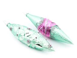 2 Large Glass Oval Christmas Tree Ornaments Pink Handmade in Czech