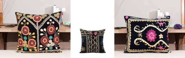 "Set Of 3 Pcs, Suzani Pillow Cover, Uzbek Pillow, 23.62"" X 25.00" - image 1