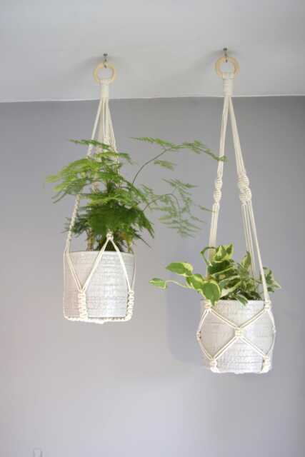 Macrame Plant Hanger No Tassel Indoor, Hanging Planter, Indoor Wall - image 1