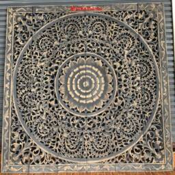 Large King Size Bed Mandala Headboard Bohemian Flower Wood Hand Carved Craving Teak Art Panels White Wash Wall Home Decor Thai 71 - thumbnail 2