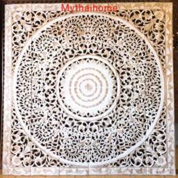 Large King Size Bed Mandala Headboard Bohemian Flower Wood Hand Carved Craving Teak Art Panels White Wash Wall Home Decor Thai 71 - thumbnail 4