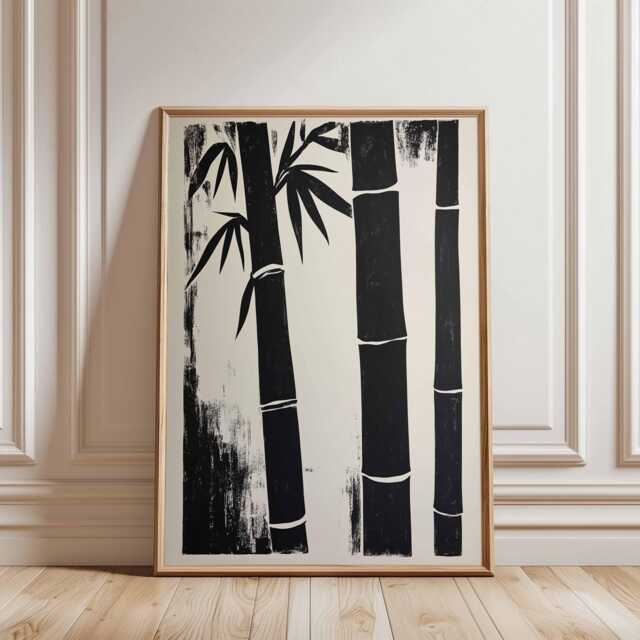 Minimalist Bamboo Poster - Black Ink Botanical Wall Art Japanese Zen Nature Print - image 1