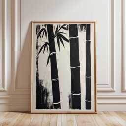 Minimalist Bamboo Poster - Black Ink Botanical Wall Art Japanese Zen Nature Print