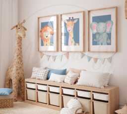Safari Nursery Wall Prints, Watercolour Blue Jungle Art, Decor, Set Of Prints - thumbnail 1