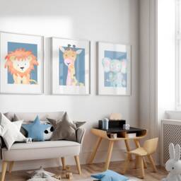 Safari Nursery Wall Prints, Watercolour Blue Jungle Art, Decor, Set Of Prints - thumbnail 2