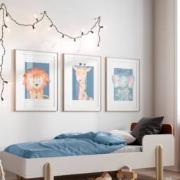 Safari Nursery Wall Prints, Watercolour Blue Jungle Art, Decor, Set Of Prints - thumbnail 3