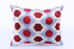 Ikat Velvet Pillow Cover, Handmade Cushion, Decorative Throw Pillow, Boho Cushion Turkish Home Decor - thumbnail 1