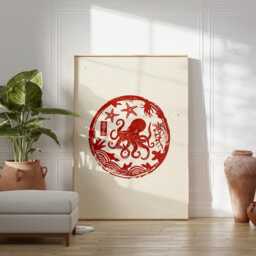 Retro Japanese Octopus Poster, Pop Art Print, Animal Modernist Asian Decor, Advertising Decor - thumbnail 3