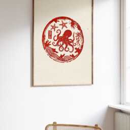 Retro Japanese Octopus Poster, Pop Art Print, Animal Modernist Asian Decor, Advertising Decor - thumbnail 2