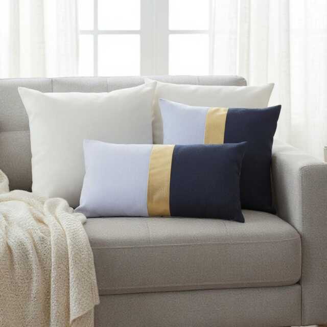 Gold Faux Leather Color Block Pillow Cover - Modern Scandinavian Design - image 1