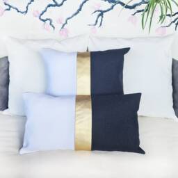 Gold Faux Leather Color Block Pillow Cover - Modern Scandinavian Design - thumbnail 2