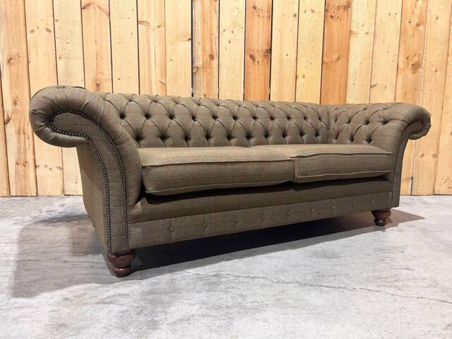 3 Seater Sage Green Tweed Fabric Chesterfield Sofa, Settee - British Handmade Other Sizes Available - image 1