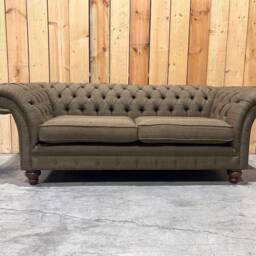 3 Seater Sage Green Tweed Fabric Chesterfield Sofa, Settee - British Handmade Other Sizes Available - thumbnail 2