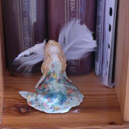 Sweet Sitting Angel, Handmade Ceramic Figurine, Decor, Christmas Embeceramics - thumbnail 4