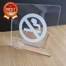 Engraved No-Smoking Desk Sign - Clear Gloss Finish - Bespoke Styles/Shapes/Colours Made - thumbnail 1