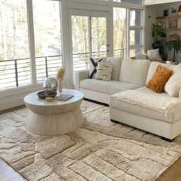 Beige & Grey Abstract Line Moroccan Rug - Handmade Berber Shag Carpet Large Area Minimalist Neutral Wool Decor - thumbnail 3