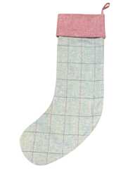 Tweed 100% Wool Christmas Stocking in Light Blue & Pink Windownpane Design