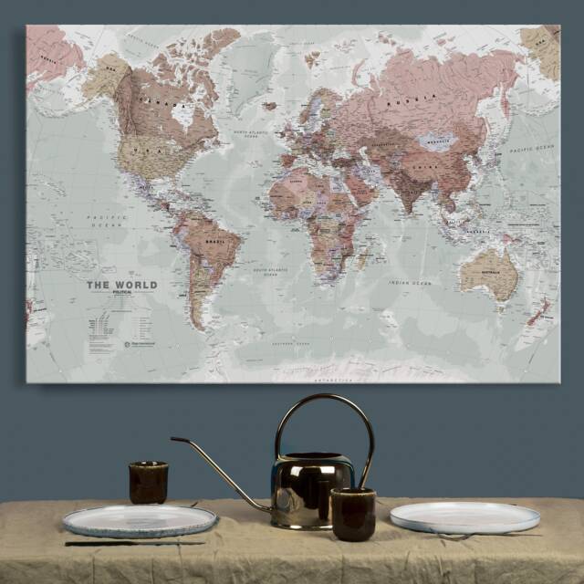 Map Of The World Executive Canvas Print - Free Shipping, Gift For Him, Her, World Map, Wall Decor, Push Pin Map - image 1