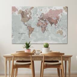 Map Of The World Executive Canvas Print - Free Shipping, Gift For Him, Her, World Map, Wall Decor, Push Pin Map - thumbnail 3