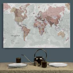 Map Of The World Executive Canvas Print - Free Shipping, Gift For Him, Her, World Map, Wall Decor, Push Pin Map - thumbnail 1