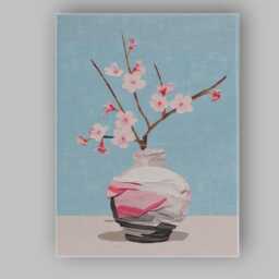 Delicate Pink Cherry Blossom Branch Paper Collage Vase Floral Canvas Wall Art Print Decor Picture Ready To Hang - thumbnail 1