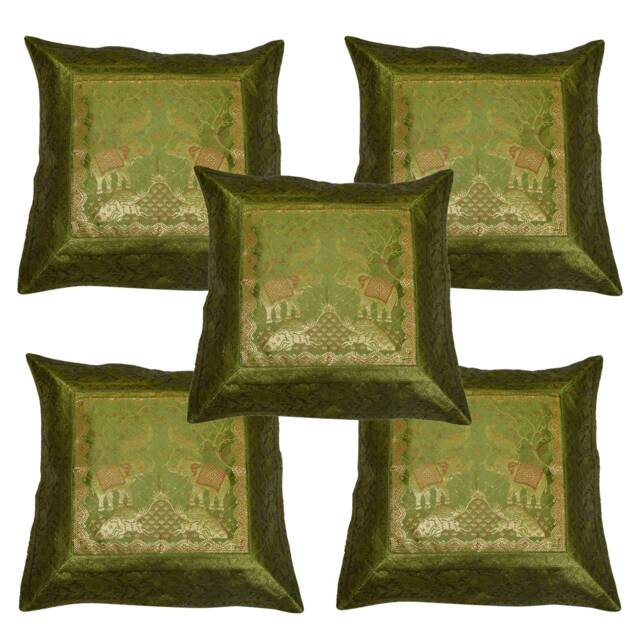 Indian Silk Banarsi Brocade Work Cushion Cover Set Elephant Square Pillow Case Bohemian Sofa Toss Traditional Pillowcases - image 1