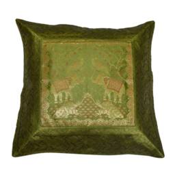 Indian Silk Banarsi Brocade Work Cushion Cover Set Elephant Square Pillow Case Bohemian Sofa Toss Traditional Pillowcases - thumbnail 2