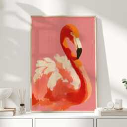 Flamingo Wall Art Print, Pink Artwork, Colourful Animal Modern Statement Art, Tropical Decor - thumbnail 1