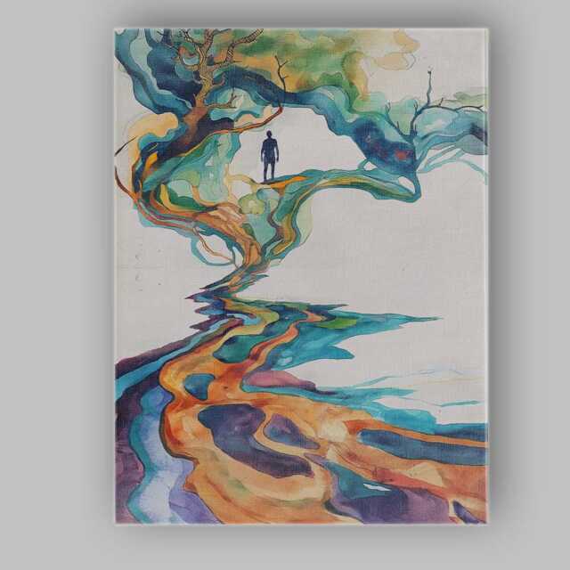 Abstract Watercolour Tree Landscape Surreal Nature Illustration Canvas Wall Art Print Decor Picture Ready To Hang - image 1