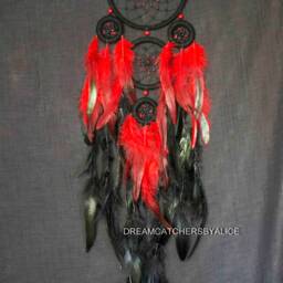 Large Red Dream Catcher Boho Wall Hanging Decor American Mascots Indian Talisman Feathers Dreamcatcher - thumbnail 4