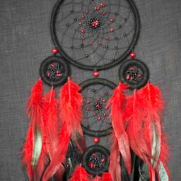 Large Red Dream Catcher Boho Wall Hanging Decor American Mascots Indian Talisman Feathers Dreamcatcher - thumbnail 3