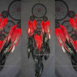 Large Red Dream Catcher Boho Wall Hanging Decor American Mascots Indian Talisman Feathers Dreamcatcher - thumbnail 2