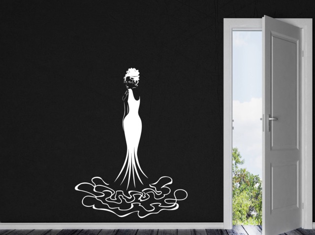 Wall Vinyl Decal Pretty Girl Harmonious Fashion Evening Dress Beauty Shop Decor - #2445Dn - image 1