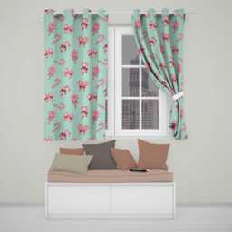 Cute Christmas Candy Cane Ribbon Bow Mint Green Seamless Pattern Readymade Eyelet Ring Top Thermal 100% Blackout Curtains - thumbnail 1
