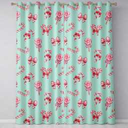 Cute Christmas Candy Cane Ribbon Bow Mint Green Seamless Pattern Readymade Eyelet Ring Top Thermal 100% Blackout Curtains - thumbnail 2