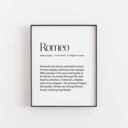 Romeo Name Meaning Print - Passionate, Loyal & Bold Wall Art, Romantic Gift, Italian Poster, Anniversary & Birthday Decor, Definition - thumbnail 1