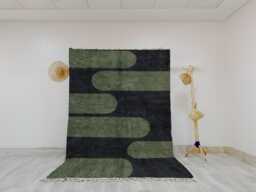 Modern Moroccan Wool Rug - Black & Olive Green Abstract Design - Handwoven Beni Ourain Style Carpet Contemporary Geometric Area - thumbnail 1