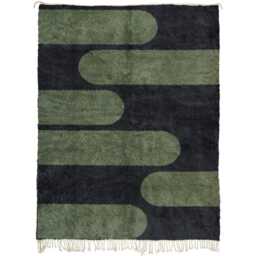 Modern Moroccan Wool Rug - Black & Olive Green Abstract Design - Handwoven Beni Ourain Style Carpet Contemporary Geometric Area - thumbnail 2